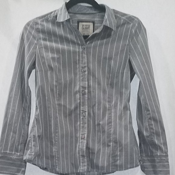 Esprit Grey/White Strip Button Down Shirt Size 6 - Picture 1 of 7